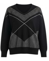 D.exterior - V-Hals Gebreide Trui Met Intarsia En Strassdetails - Lyst