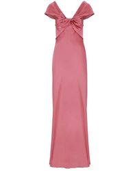 Alberta Ferretti - Vestido rosa de mezcla de seda con escote en v - Lyst