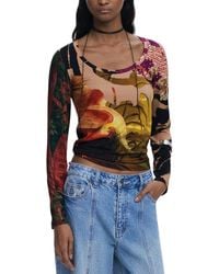 Desigual - Braunes Damen Top Langarm T-Shirt - Lyst