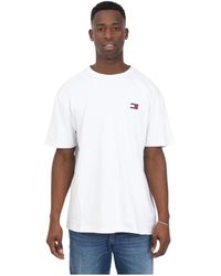 Tommy Hilfiger - Weiße baumwoll-halbarm t-shirt mit besticktem logo - Lyst