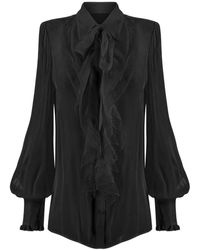 Aniye By - Camicia nera georgette aderente con rouches e dettaglio in pizzo - Lyst