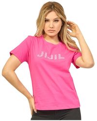 Jijil - Camiseta de algodón fucsia con cuello redondo y logo de pedrería - Lyst