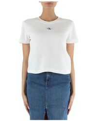 Calvin Klein - Baumwoll-t-shirt mit frontlogo-patch - Lyst