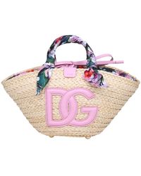 Dolce & Gabbana - Kendra raffia einkaufstasche mit logo - Lyst