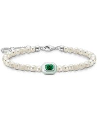 Thomas Sabo - Damen Armband Mit Weißen Perlen Und Grünem Stein A2096-082-6-L19V - Lyst