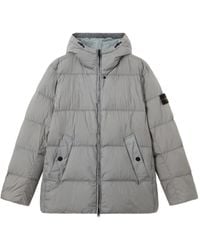 Stone Island - Jassen ,Grijs ,Leer Crinkle Reps Down Jacket - Lyst