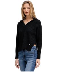 DKNY - Truien & Vesten ,Zwart ,Katoen V-Hals Gebreide Kleding - Lyst