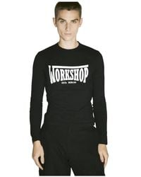 032c - Tops ,Zwart ,Katoen Grafische Print Lange Mouw Katoenen T-Shirt - Lyst