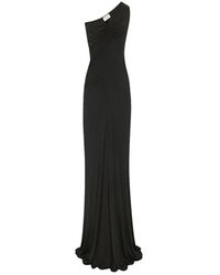 Saint Laurent - Zwarte One-Shoulder Jurk Met Zijrits - Lyst
