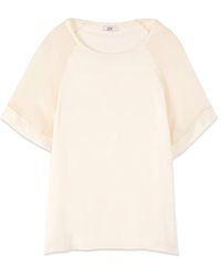 Oltre - Overhemden ,Wit ,Tweekleurige Blouse Met Korte Mouwen - Lyst