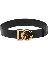 Dolce & Gabbana - Schwarzer Ledergürtel Mit Dg-Schnalle - Lyst