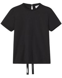 Lanvin - Tops ,Zwart ,Katoen Katoenen T-Shirt Met Lintdetail - Lyst