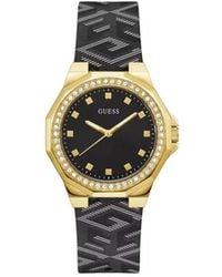 Guess - Schwarze Leder Quarz Analoguhr - Lyst
