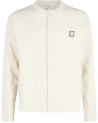 Maison Kitsuné - Truien & Vesten ,Wit ,Wol Fox Head Wool Ribbed Cardigan - Lyst