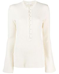 Chloé - Truien & Vesten ,Wit ,Wol Witte Wollen Trui Met Kantdetail - Lyst