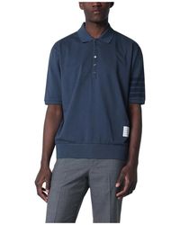 Thom Browne - Tops ,Blauw ,Short Sleeve Rib Cuff Polo - Lyst