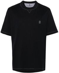 Brunello Cucinelli - Tops ,Blauw ,Katoen Girocollo T-Shirt - Lyst