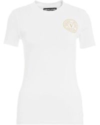Versace - T-shirt e polo crewneck bianche con stampa logo - Lyst