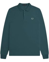 Fred Perry - Tops ,Groen ,Katoen Polo Shirt Met Lange Mouwen - Lyst