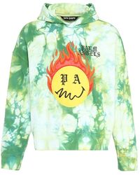 Palm Angels - Hoodies & Sweatvesten ,Groen ,Katoen Hoodie Met Geborduurd Logo - Lyst