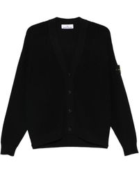 Stone Island - Truien & Vesten ,Zwart ,Katoen V-Hals Cardigan - Lyst