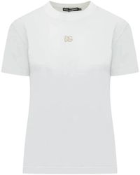Dolce & Gabbana - Tops ,Wit ,Katoen Logo T-Shirt - Lyst