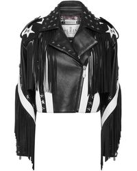 Philipp Plein - Vintage Leather Moon Biker Met Franjes America - Lyst