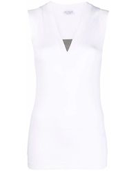 Brunello Cucinelli - Ribbed Cotton Sleeveless Top - Lyst