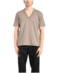 Grifoni - Tops ,Bruin ,Katoen T-Shirt Met Dubbele V-Hals - Lyst