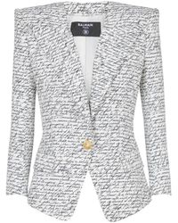 Balmain - Jassen ,Wit ,Leer 1-Button Jasje Met Love Letter Print - Lyst