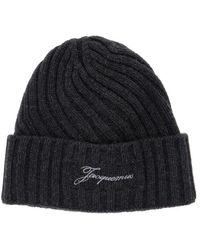 Jacquemus - Graue Beanie Mit Logo-Schriftzug - Lyst