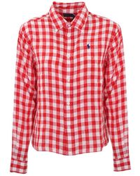 Ralph Lauren - Camicia rossa in lino manica lunga chiusura a bottoni - Lyst