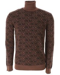 Moschino - Truien & Vesten ,Bruin ,Wol Bruine Logo Turtle Neck Sweater - Lyst