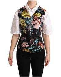 Dolce & Gabbana - Jassen ,Veelkleurig ,Polyester Zwart Bloemen Jacquard Vest - Lyst