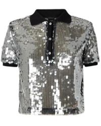 Pinko - Sequin Mesh Polo Top - Lyst