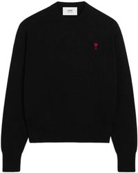 Ami Paris - Merino Wool Sweater With Heart Embroidery - Lyst