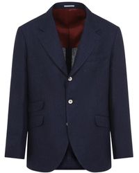 Brunello Cucinelli - Blaue leinenjacke für männer - Lyst