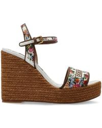 Dolce & Gabbana - Schoenen ,Bruin ,Katoen Sandalen Met Geborduurde Sleehak - Lyst