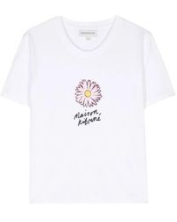 Maison Kitsuné - Floating flower print crew neck t-shirt - Lyst
