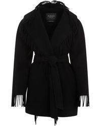 Balenciaga - Chaqueta negra de lana con flecos - Lyst