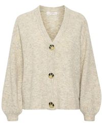 Cream - Truien & Vesten ,Wol Oversized Gebreid Vest Met Pofmouwen - Lyst