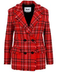 MSGM - Jassen ,Rood ,Tweed Double-Breasted Tweed Jas - Lyst