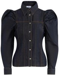 Ganni - Overhemden ,Blauw ,Denim Slub Denim Shirt - Lyst