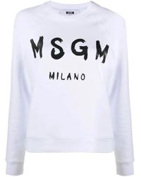 MSGM - Hoodies & Sweatvesten ,Wit ,Katoen Sweatshirt Met Logo-Opdruk En Ronde Hals - Lyst