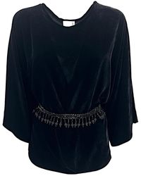 P.A.R.O.S.H. - Camicia nera in velluto con cintura gioiello - Lyst