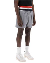 Thom Browne - Rote nylon bermuda shorts mit elastischem bund - Lyst