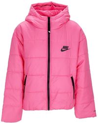 Nike - W Therma Fit Repel Jack Met Capuchon Donsjack Roze/Zwart/Zwart - Lyst