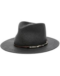 Brunello Cucinelli - Schwarzer lederhut mit breiter krempe - Lyst