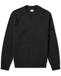 C.P. Company - Truien & Vesten ,Zwart ,Wol Klassieke Lamswollen Trui Met Ronde Hals - Lyst