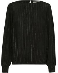 Kaffe - Zwarte Diepe Blouse Met Pofmouwen - Lyst